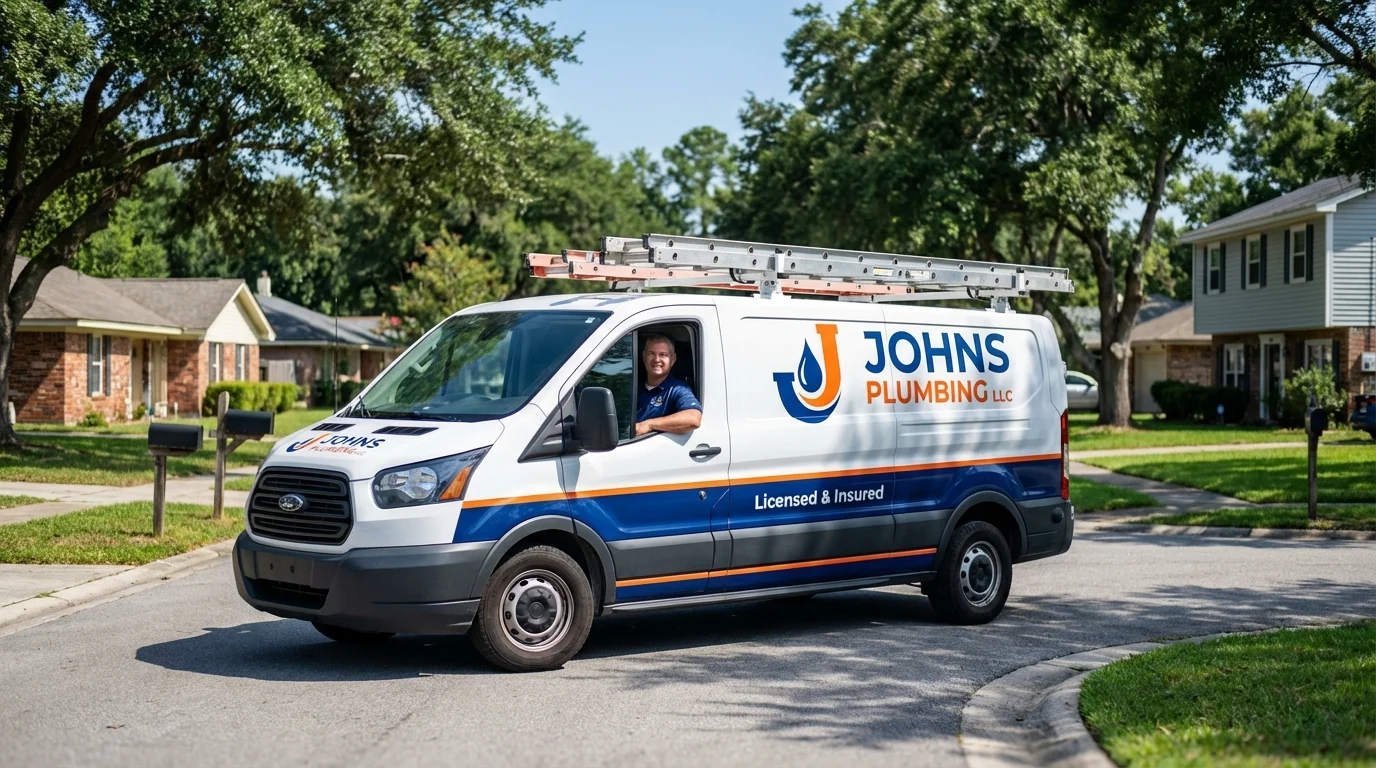 Johns Plumbing LLC service van in Angola, NY