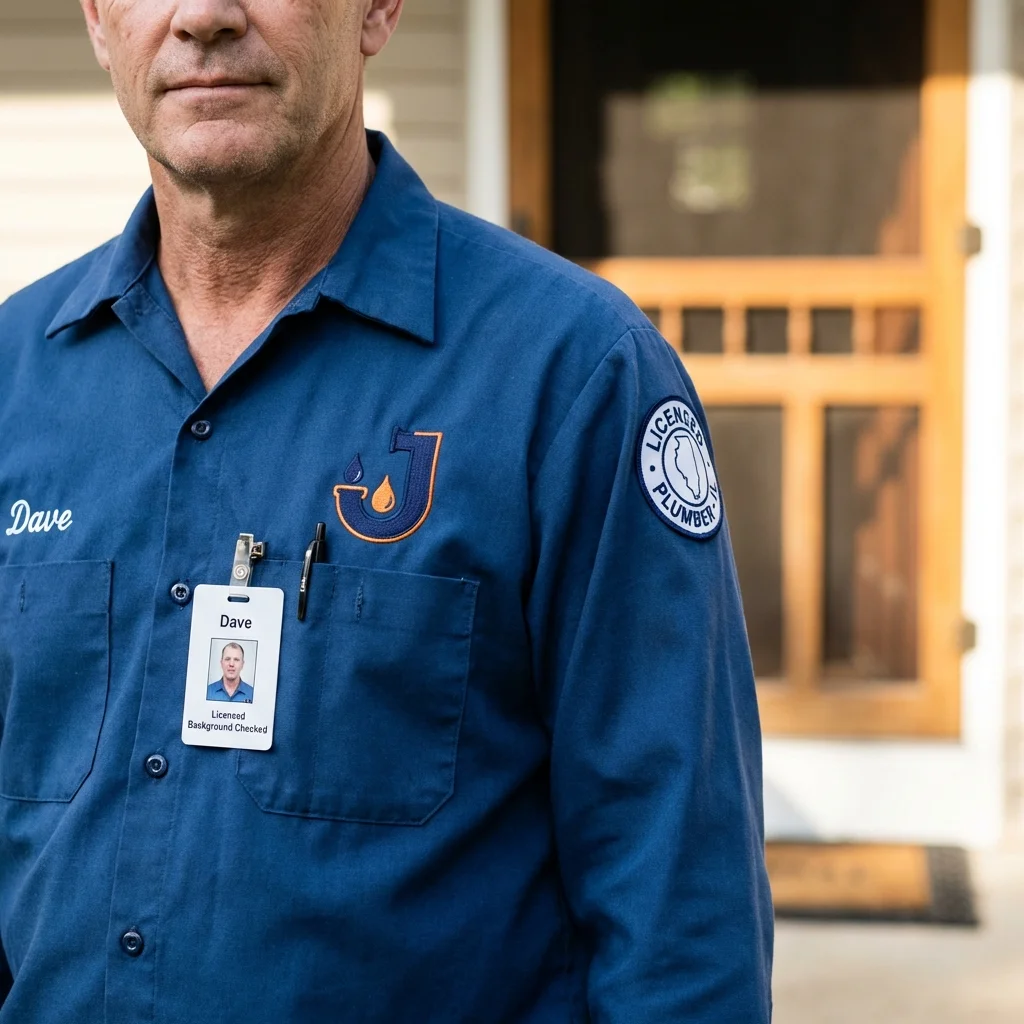 Licensed plumber showing ID badge in Angola, NY