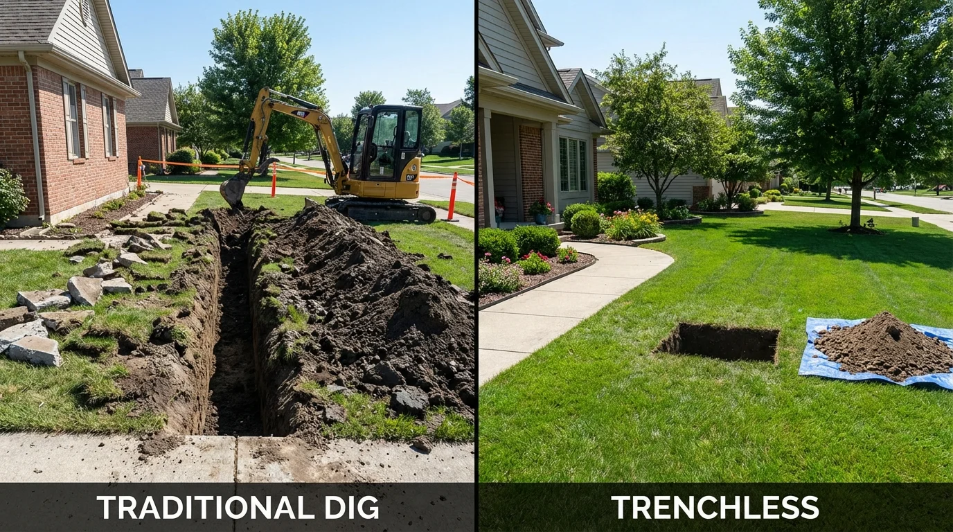 Trenchless sewer repair with minimal yard damage versus traditional excavation in Angola, NY